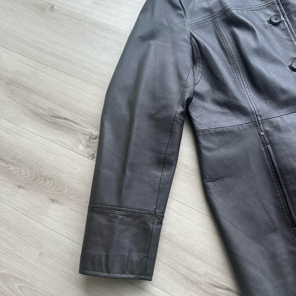 east 5th vintage brown long paneled leather jacket - Picture 3 of 7